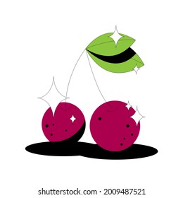 Cherry. Cherries fruit isolated on white background. For packaging design, advertising, cover, print. Vector illustration.