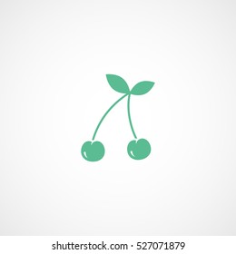 Cherry Cherries Green Flat Icon On White Background