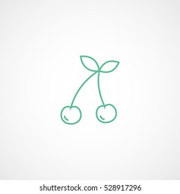 Cherry Cherries Green Line Icon On White Background