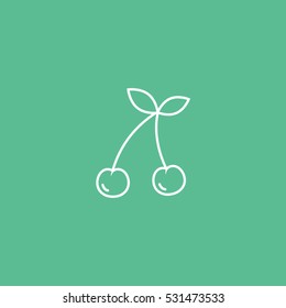 Cherry Cherries Line Icon On Green Background