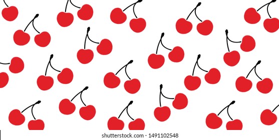 Cherry, cherries ripe fruit. Line drawing pattern. Vector icon or pictogram. Spring happens. Let the spring begin. Ecology day. Cartoon fresh red fruits food banner. Yummy