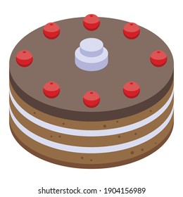 Cherry chocolate cake icon. Isometric of cherry chocolate cake vector icon for web design isolated on white background