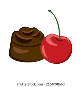 Cherry in chocolate praline candy icon vector. Chocolate candy with cherries icon isolated on a white background. Sweet cherry praline illustration