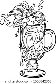 Cherry cocktail. Drawing ink. Illustration.
