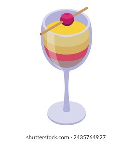 Icono de cóctel de cereza vector isométrico. Comida de verano. Beba un vaso de helado