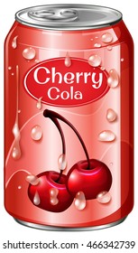 Cherry cola in aluminum can illustration