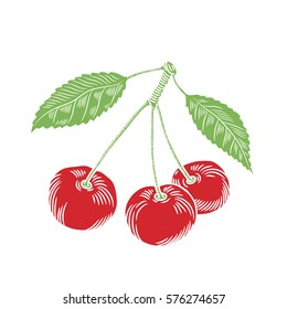 cherry color icon, drawing of cherry. Vector illustration.