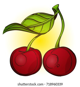 Cherry color illustration for menu design, packaging, for creating a logo or emblem.