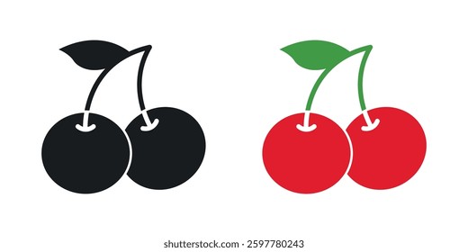 Cherry colored icon set. Stock Vector