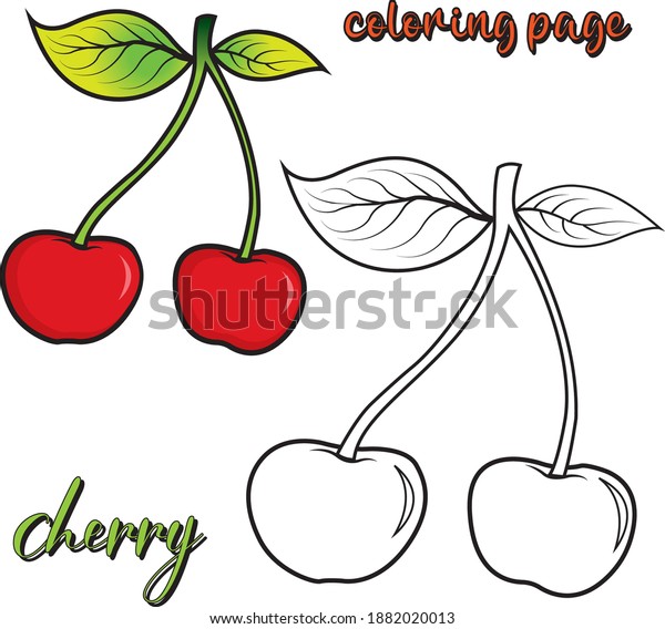 Cherry Coloring Page Kids Fruit Drawing Stock Vector (Royalty Free ...