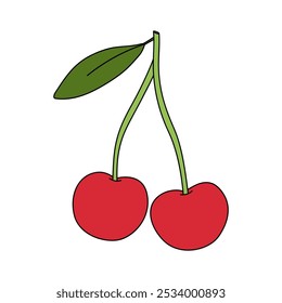 Cherry Malvorlagen für Kinder. Spur und Farbe Kirsche. Kirschlinienart zum Färben von Büchern, einzeln auf weißem Hintergrund, Vektor. Kindergarten- und Vorschularbeitsblätter für Kinder druckbar. 