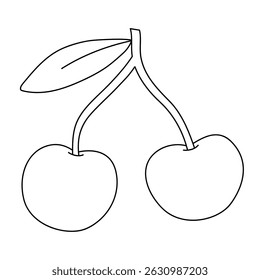 Cherry coloring pages for kids. Trace and color Cherry. Cherry fruit flashcard for kids vector illustration. Letters C is for Cherry. Fun fruit worksheets printable for kids activity.