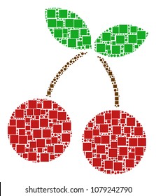 Cherry composition icon of square figures and round items in different sizes. Vector objects are composed into cherry composition design concept.