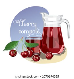 Cherry compote. For labels, banners, posters, postcards, textiles and other.