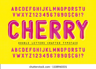 Cherry condensed display font popart design, alphabet, letters and numbers. Swatch color control.