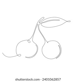 Cherry in continuous line art drawing style. Cherry minimalist black linear sketch isolated on white background. Vector illustration