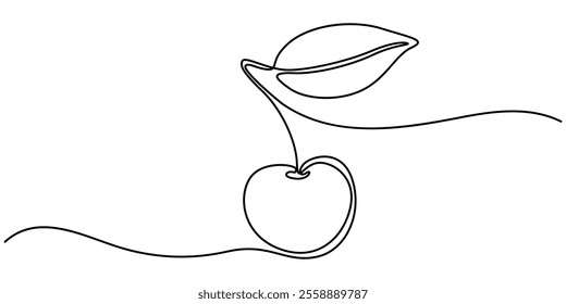 Cherry continuous one line art icon vector illustration, Cherry minimalistic design. Hand drawn sketch, Cherry one line drawing. Healthy food natural organic concept. Vector illustration editable.