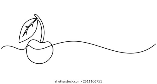  Cherry continuous one line drawing. Editable stroke on a white isolated background. Fruit vector illustration Vector illustration of cherry isolated on white background. For kids coloring.