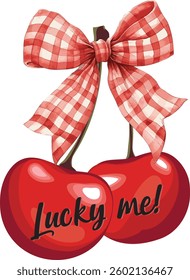 Cherry Coquette Red Gingham bow with slogan vector