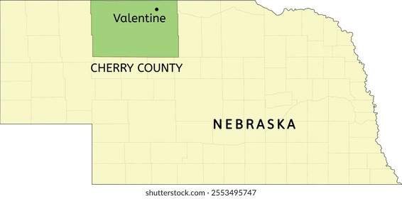 Cherry County and city of Valentine location on Nebraska state map