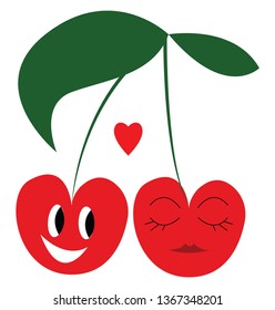 Cherry couple in love vector or color illustration