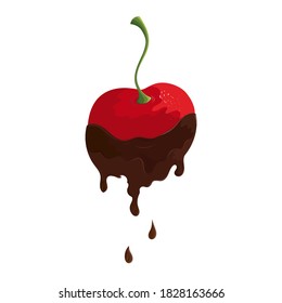 Cerezo cubierto de chocolate. Ilustración vectorial.