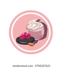 Cherry Cream Jar, Cosmetics Vector Cartoon