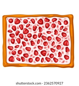 Cherry cream pie, top view vector illustration. Cartoon isolated whole classic rectangular fruit tart with gourmet creamy vanilla filling and crust, healthy homemade clafoutis pie with baked red berry