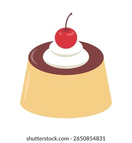 Cherry cream pudding,Delicious dessert, vector illustration