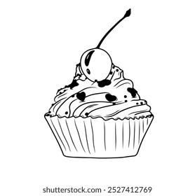 cherry cup cake illustration, sweet and cute