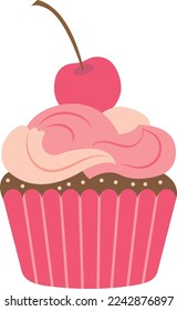 Cherry cupcake icon. Sweet pink cream dessert
