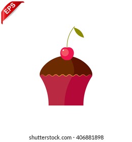 Cherry cupcake icon, vector cake pictogram, isoalted cupcake clip-art