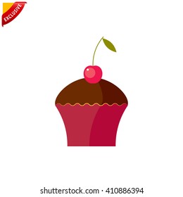 Cherry cupcake icon, vector cake pictogram, isoalted cupcake clip-art