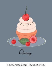 Cherry Cupcake Illustration mit Doodle Style