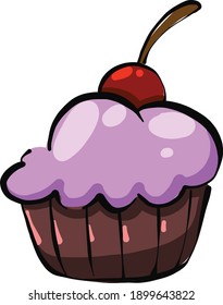 Cherry cupcake, illustration, vector on a white background.