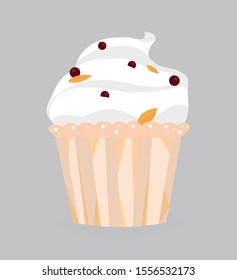 Cherry cupcake or muffin. Vector illustration. Isolated