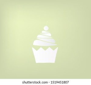 Cherry cupcake in paper cut style, sign symbol, vector illustration.