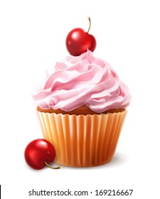 Cherry cupcake, vector