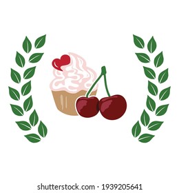 cherry cupcake, vector graphic design element