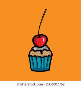 Ilustración vectorial de quequitos de cerezo. Concepto de dibujo alimentario