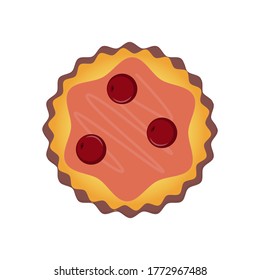 Cherry cupcake view from the top. Top view of a flat icon on a white background