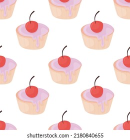 Cherry cupcakes seamless pattern cartoon