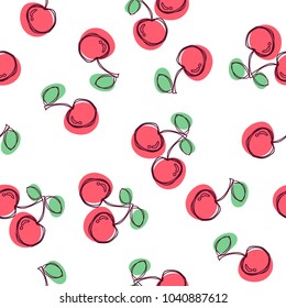 Cherry Cute black white pink seamless vector pattern background illustration with cherry