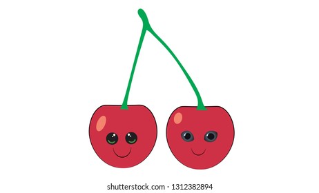 Cherry cute character. Cherry smile sticker. Smiling foods with faces