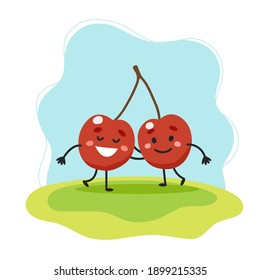 Cherry cute character, vector illustration for kids in cartoon style