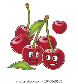 cherry. Cute characters. Vector set in cartoon style. Isolated fruits