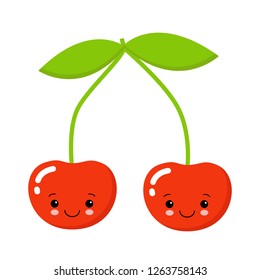 Cherry. Cute fruit vector character isolated on white