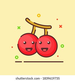 Cherry linda mascota se enfrenta a la emoción fruta feliz con el color de dibujo plano estilo