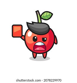 cherry cute mascot as referee giving a red card , cute style design for t shirt, sticker, logo element