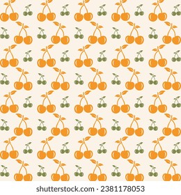 Cherry cute seamless pattern repeating colorful elements trendy vector illustration background